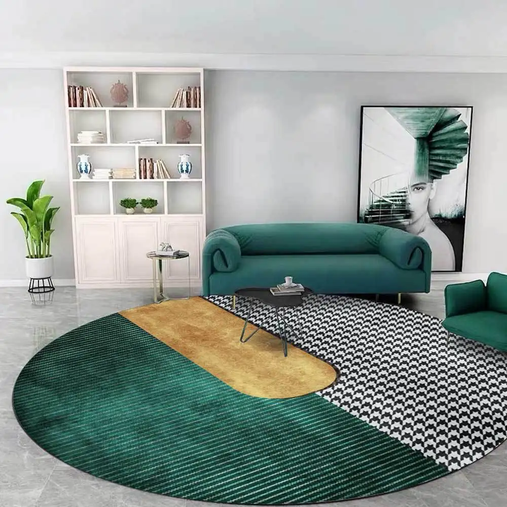 

Роскошный легкий круглый ковер «гусиные лапки», домашний декоративный ковер для гостиной, модный коврик для спальни, прикроватный Зеленый ...