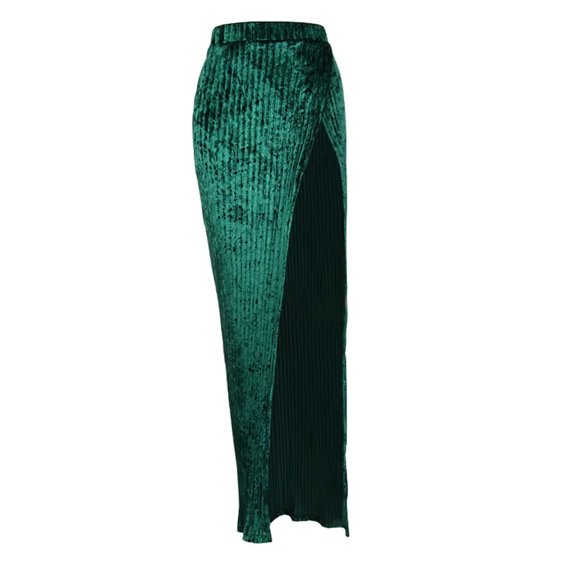 

Women's va va voom pleated velvet high slit dress pleated skirt skirt