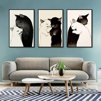 animals cute black white cat wall art canvas painting nordic posters and prints wall pictures for living bedroom decoration