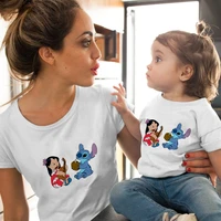 lilo stitch printed baby romper dad son daughter t shirts cartoon stitch top casual couple short sleeve boy girl clothes