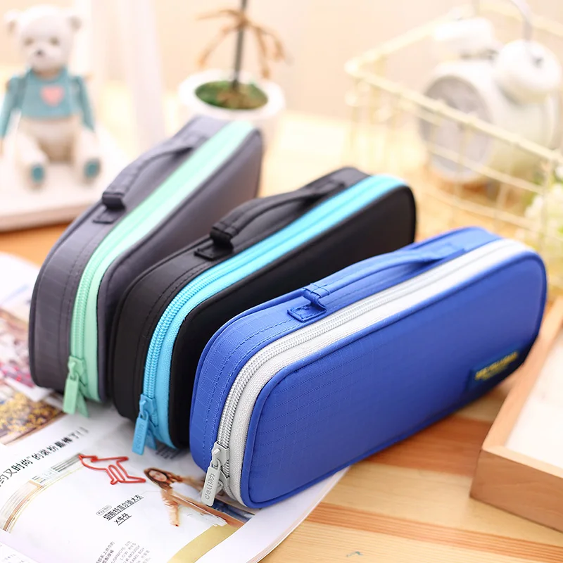 Пенал тканевый на молнии для студентов Большой Простой чехол ручек и карандашей