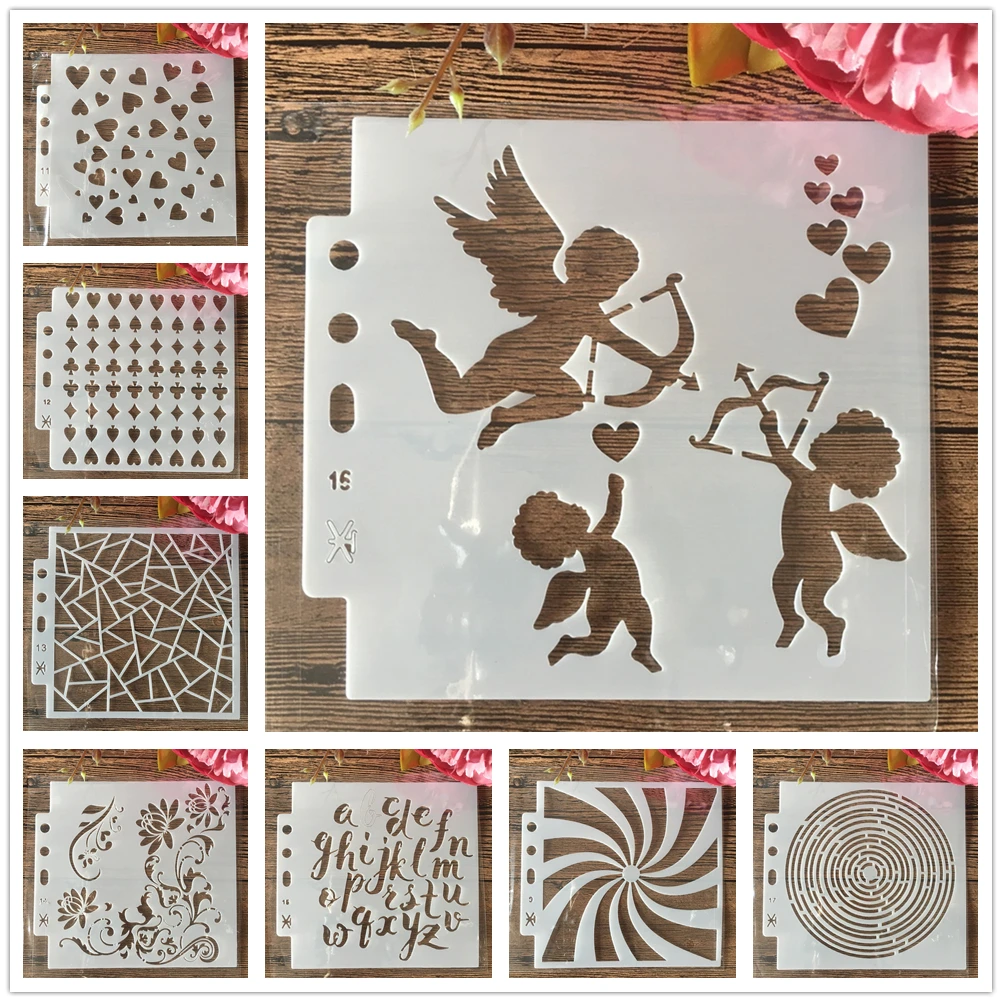 8 шт./компл. 13 см сердце Ангела круг линии сделай сам наслоения Трафареты картина