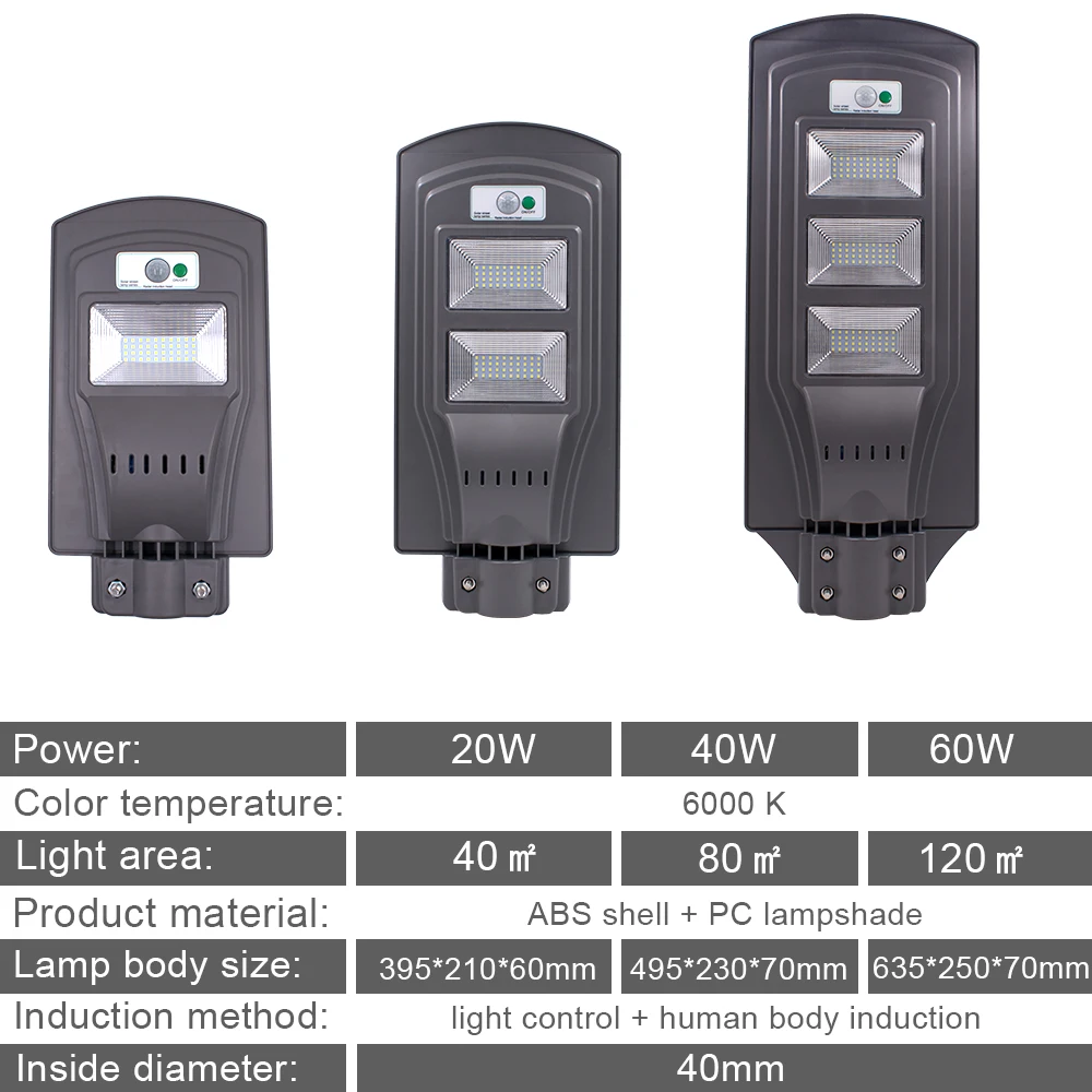 Светодиодный уличный фонарь Smuxi высокого качества на солнечной батарее 20 Вт/40