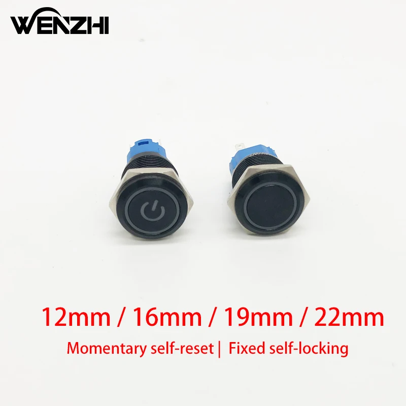 

Push Button Start Stop Power Switch Black Metal LED Light 12 220 V Without Fixation Backlit Connected Electrical Outlets On Off