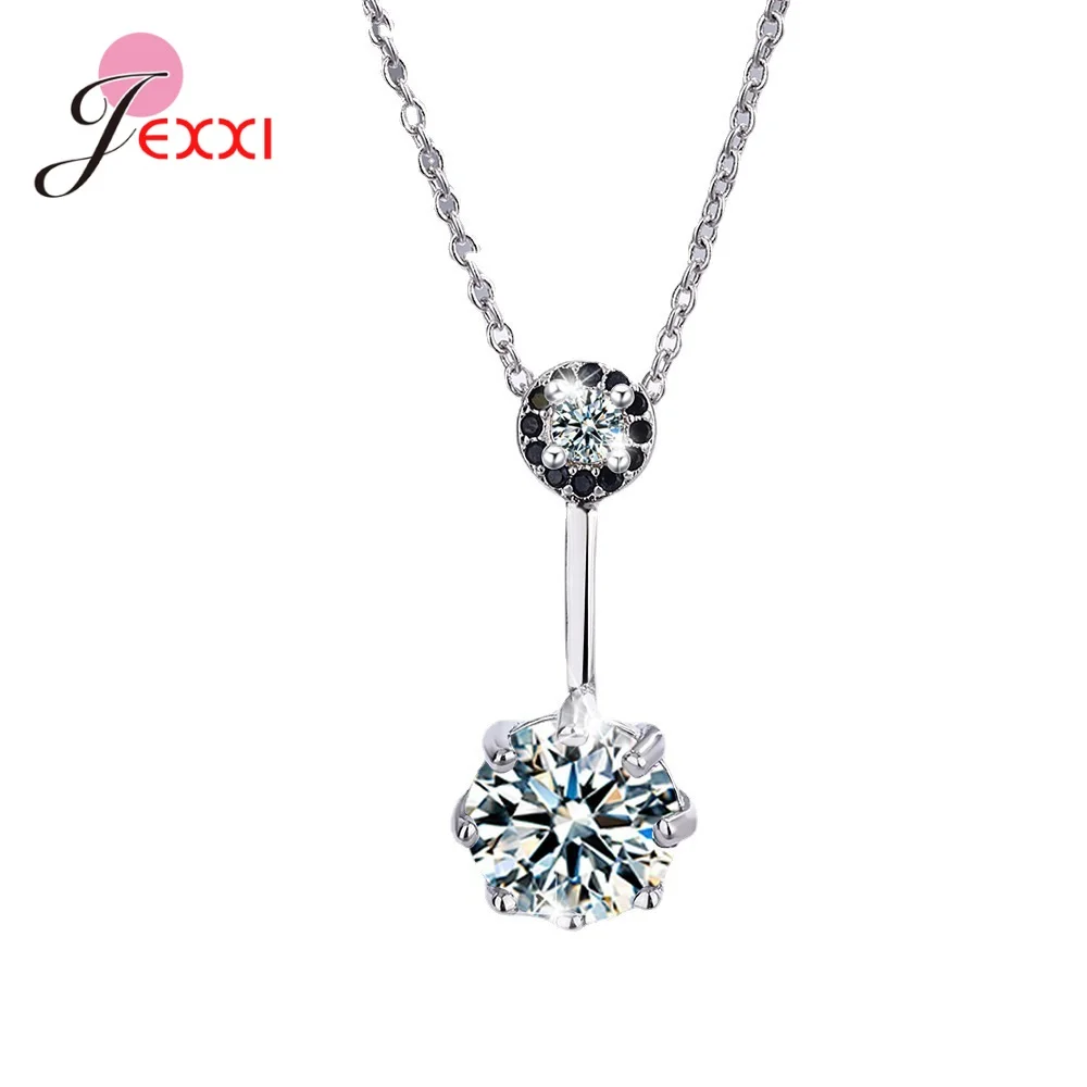 

Classic 925 Sterling Silver Round Simple Clear CZ Stone Necklaces Pendant For Women Wedding Engagement Statement Jewelry