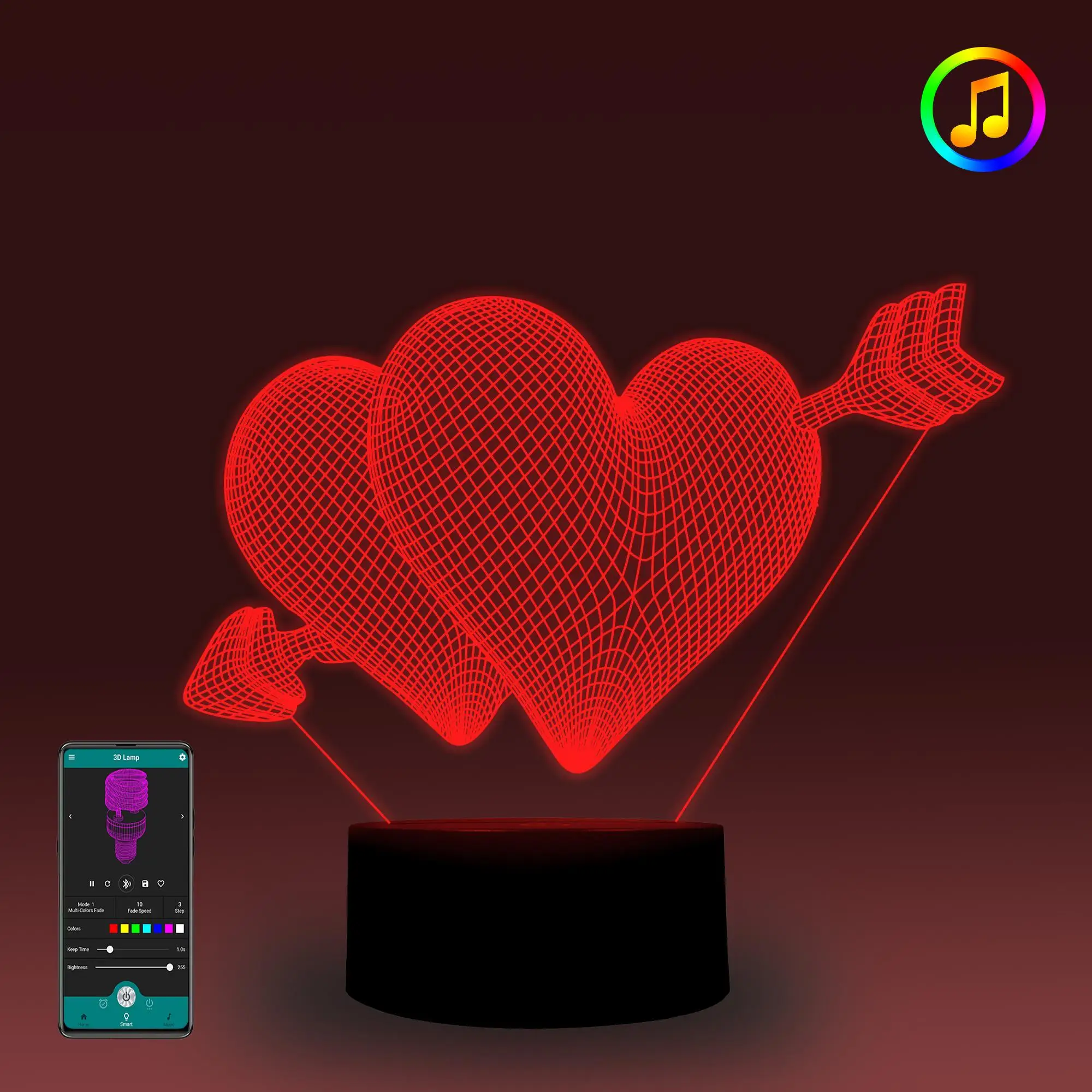 3D иллюзионная лампа в форме сердца ночсветильник с музыкой и синхронизацией