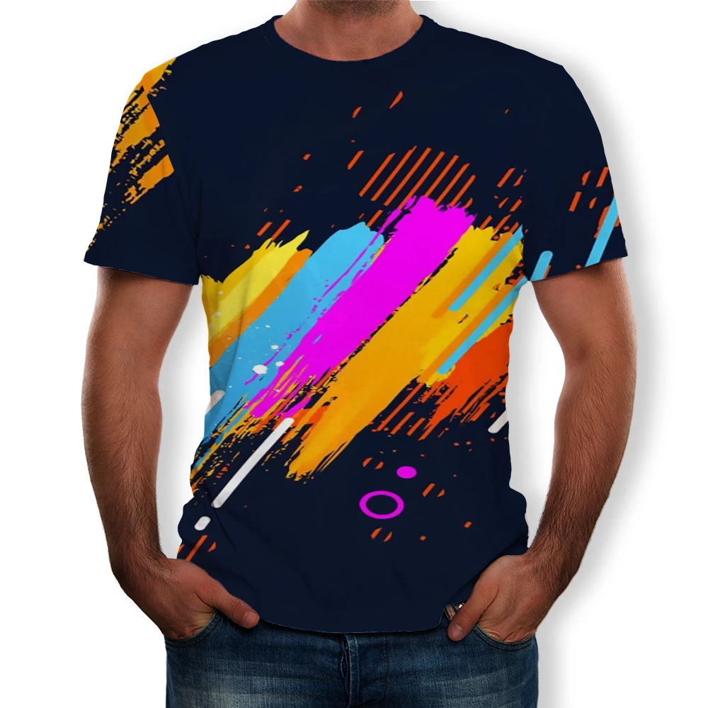 

2021 summer fashion new color stripe 3D printing pattern men's and women's short-sleeved casual T-shirt clothing