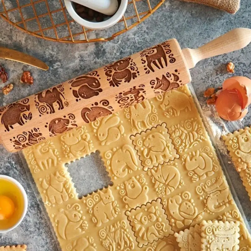 

38CM Embossed Rolling Pin Twenty Animal Patterns DIY Pizza Pasta Cookie Cake Decorating Tools Kitchen Baking Accessories