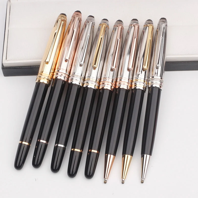 

High Quality ballpoint Rollerball Pen Silver Rose Gold Coated Clip Office Fountain Feather Pens for Writing Black Resin
