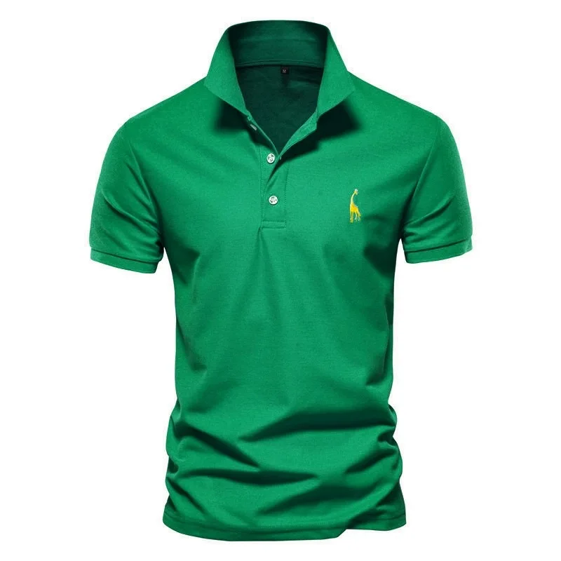 

New Summer Classic Pure Color Short Sleeve Polo Shirt Fawn Embroidered Men's Loose Oversized Casual Outdoor Polo Shirt