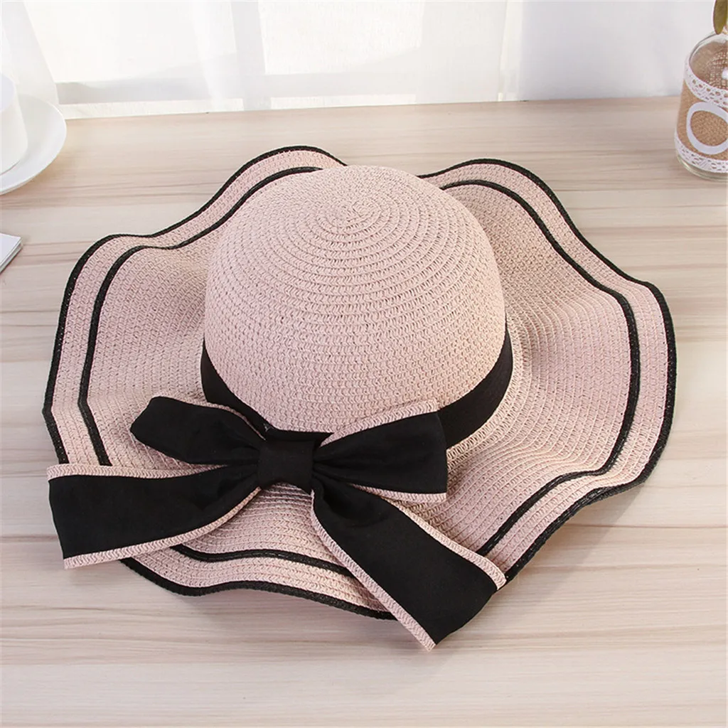 

Summer Sun Hats Women's Boater Beach Straw Hat Wide Brim Female Panama Hat Lady Classic Flat Bowknot Straw Sun Hat Chapeau