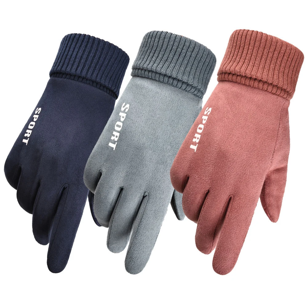 

Men Women Winter Warm Gloves Full-finger Windproof Thermal Touch Screen Mitten Bike Cycling Suede Leather Shock-absorbing Gloves