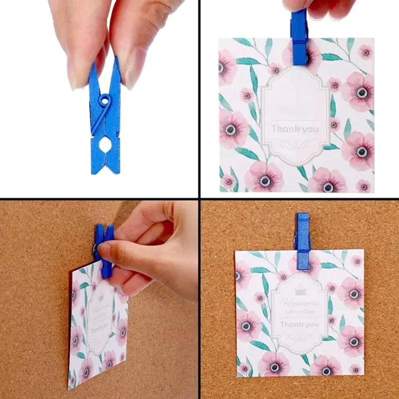 

60Pcs Wooden Clip Pushpin Office Stationery Color Pushpin Cork Board Photo Wall Small Clip Pushpin