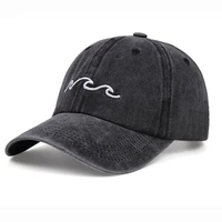 new summer embroidery ocean wave baseball cap 100cotton washed adjustable fashion dad hat women men retro wave snapback hats