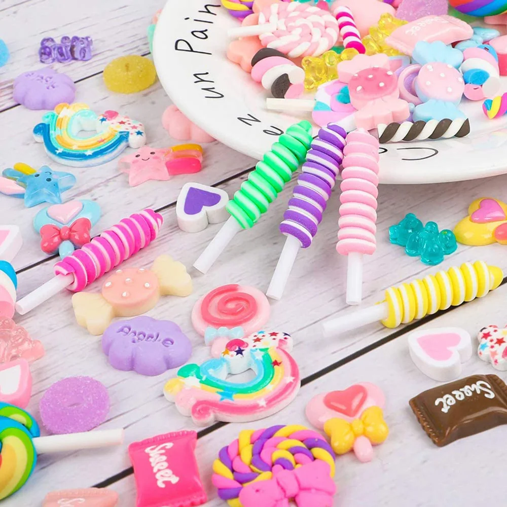 30pcs/Bag Random Mixed Style Candy Cream Decorations Resin Cute Lollipop Jewelry Kawaii Colorful 3D Accessories Nail Supplies K2