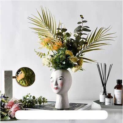 European Resin Vase Head Portrait Sculpture Flower Pot Decoration Ornaments Home Livingroom Office Desktop Furnishing Crafts Art - Цвет: style12