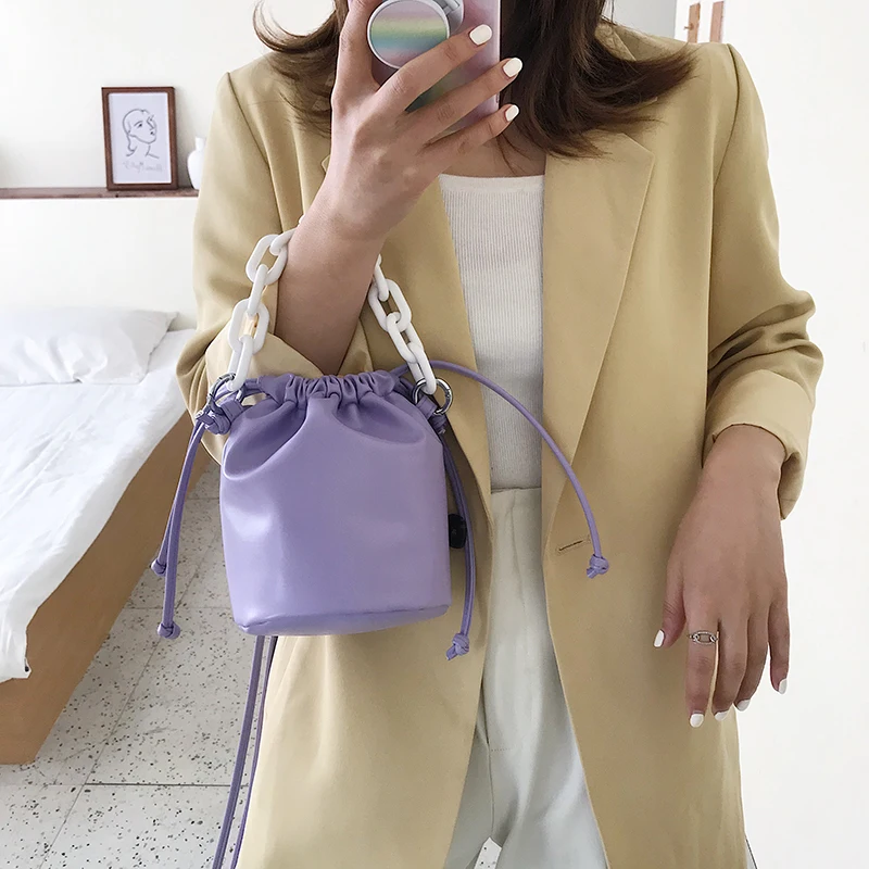 Однотонные мини сумки мешки из искусственной кожи женские через плечо 2021 летние