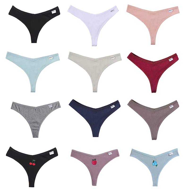 

Cotton Thongs Women Fruit Embroidery G-string Panties Low Waist T Ladies Panty V-Waist Female Pantys Sexy Low Rise Cotton Thong