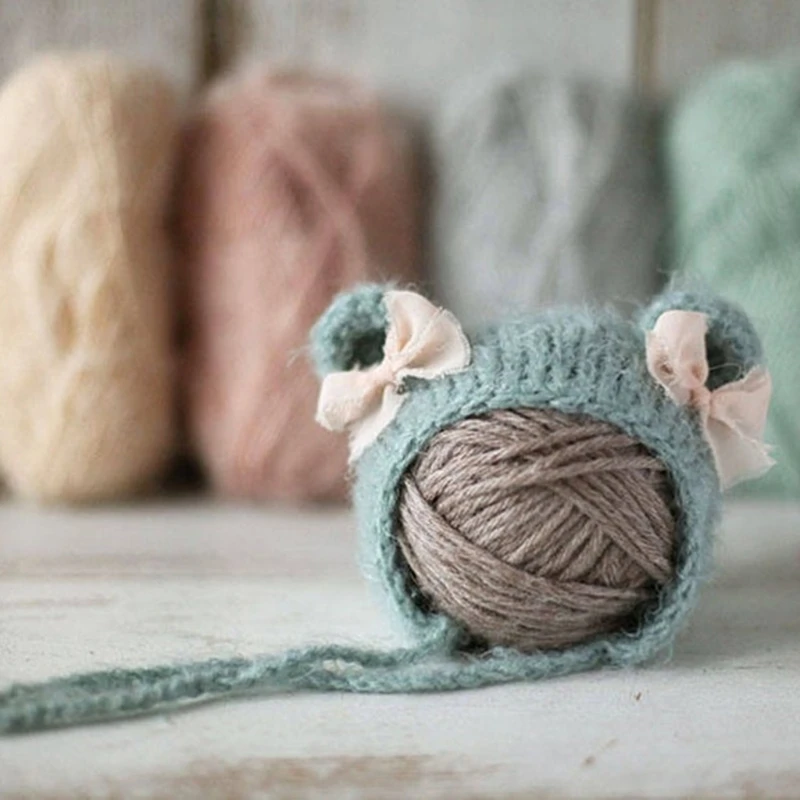 

Cute Crochet Mohair Hat Newborn Photography Props Infants Photo Shooting Accessories Baby Bowknot Knitted Beanies Cap