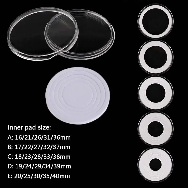 Держатель для капсулы монет прозрачный Круглый 46 мм с регулируемой прокладкой из