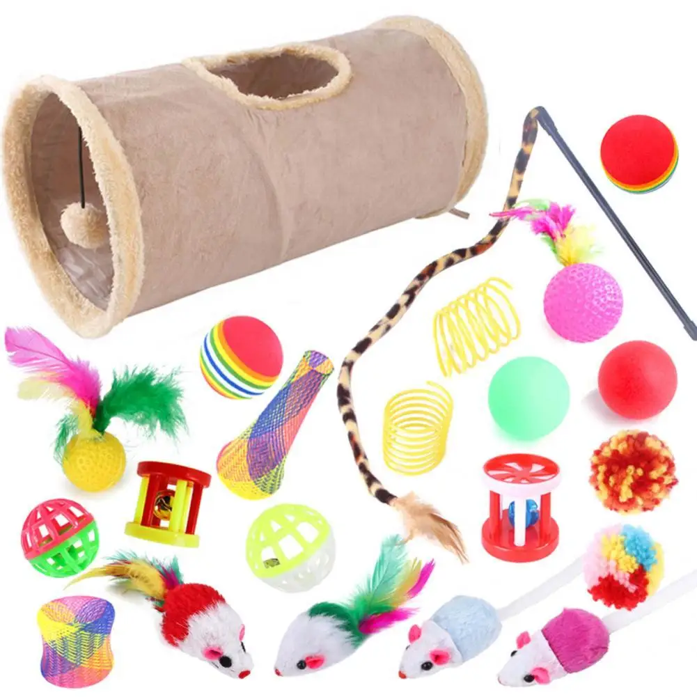 

Emotional Comfort Harmless Recreational Kitten Tunnel Feather Teaser Stick Ball Toy Kit Pet Accessories