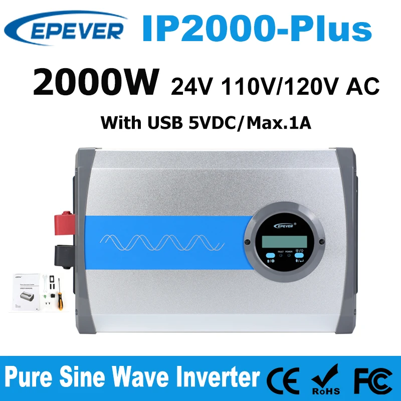 

EPEVER New IP-Plus Pure Sine Wave Inverter 24V 110V/120V 2000W IP2000-21-Plus IP2000-22-Plus With USB Support Lithium Battery