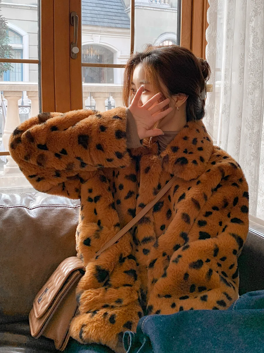 

Women 2021 Autumn Winter Fashion Leopard Faux Fur Coat Female Warm Fake Fur Teddy Jacket Ladies h Casual Loose Outwear X664