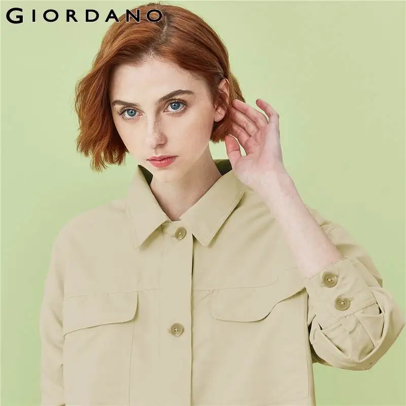 Куртка Giordano Женская Легкая однотонная с отложным воротником Прочная