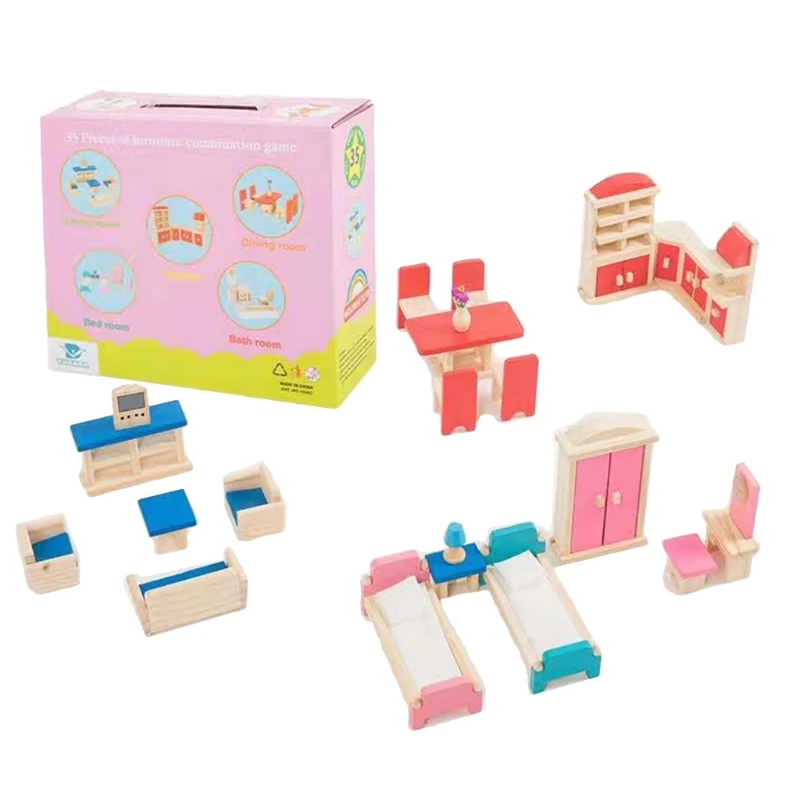 

B2RE 1Set Play House Toy Toddler Colorful Furniture Model Set for Girl Toddlers Pretend Play Toy Play House Role-Play Toy Set