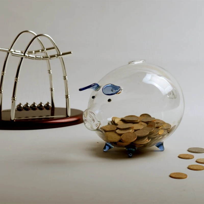 Pig Piggy Bank Money Boxes Coin Saving Box Cute Transparent Glass Souvenir Birthday Gift For Children Kids-Blue | Дом и сад