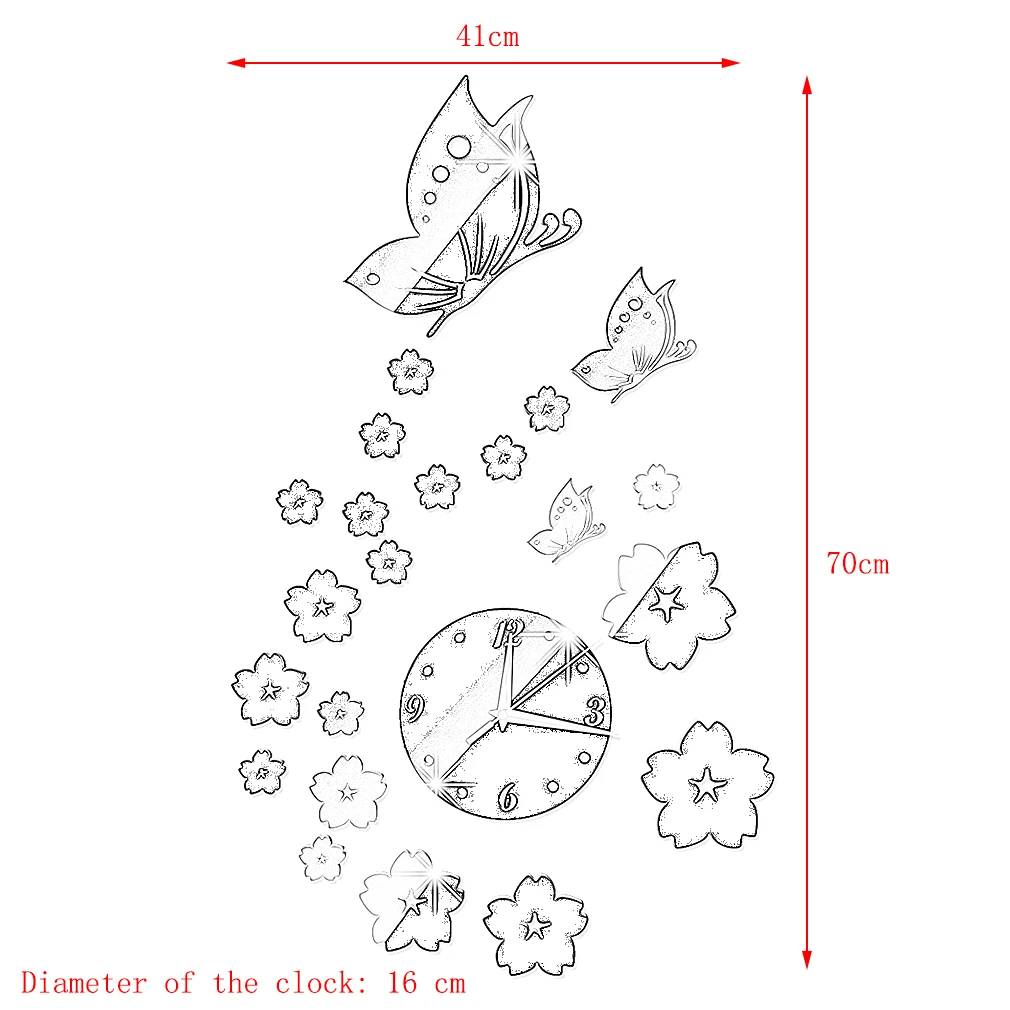 Горячая Распродажа зеркальные настенные наклейки 3D часы с рисунком бабочки