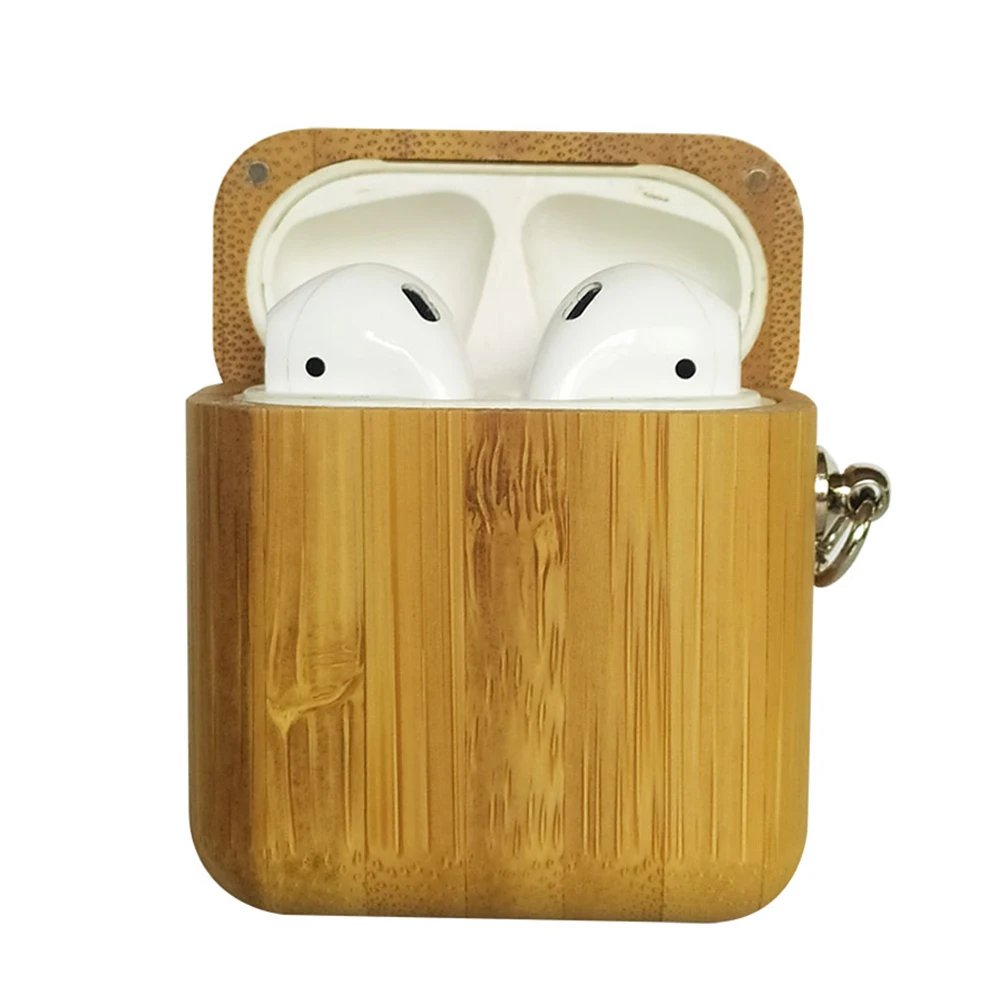 Для AirPods жесткий чехол роскошный защитный кожаный с функцией подставки из дерева