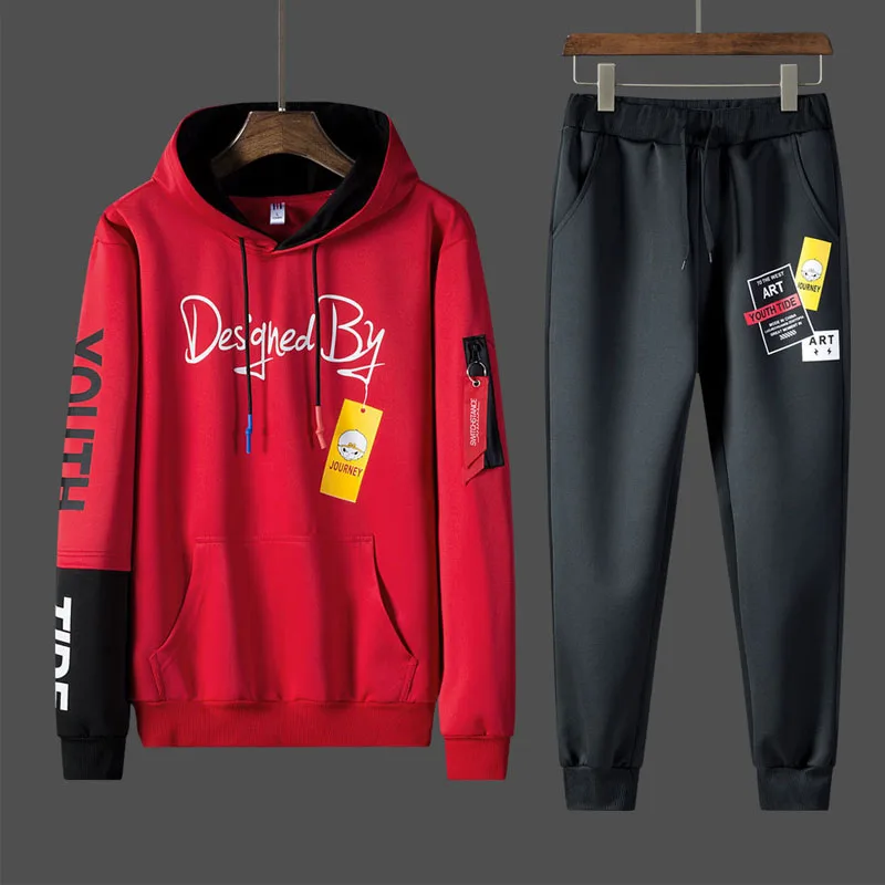 

tracksuit men fashion print hoodie sweatpants teengers sport suits student casual outfit style sweatsuits autumn jogging men set