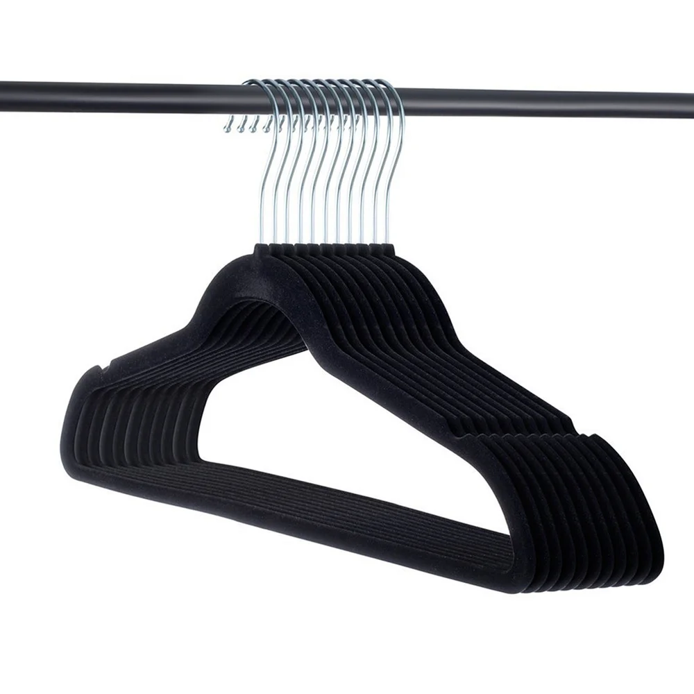 

20pcs Non-Slip Flocked Clothes Hangers Shirts Sweaters Dress Hanger Hook Drying Rack (Black)