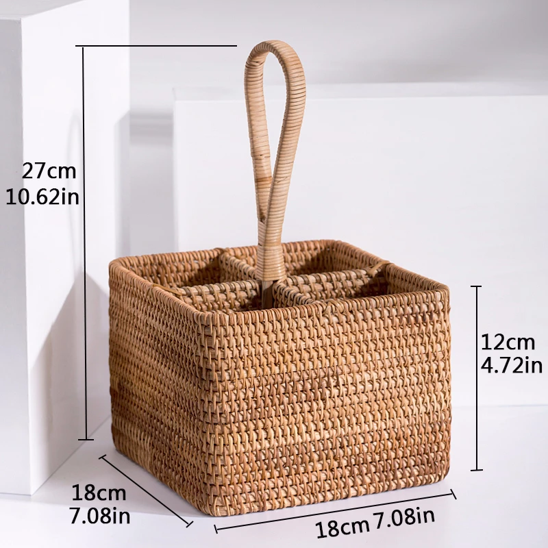 Square with handle Горячая Бытовая натуральная деревянная плетеная корзина для хранения с ручкой кемпинг Пикник шоппинг Органайзер фруктовый контейнер для еды домашний декор - Цвет: Square with handle