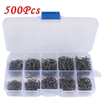 500pcsbox fish hook high carbon steel barbed suit 3 12 series in fly fishing hook worm pond fishing bait holder jig hole