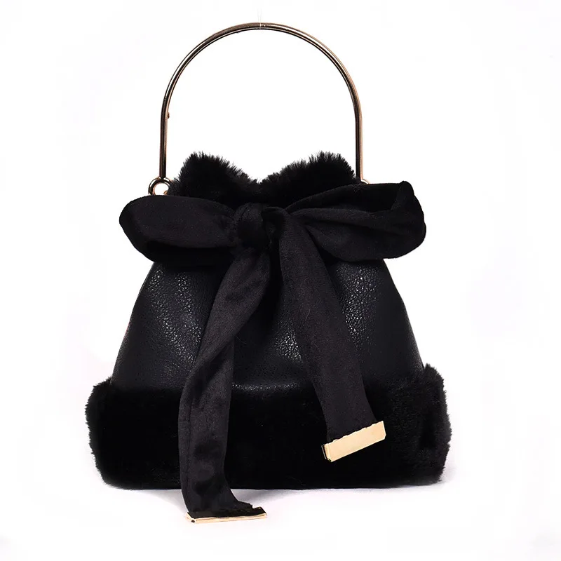 Зимняя шерстяная дамская сумочка Женская милая сумка-тоут кожаные сумки-ведра