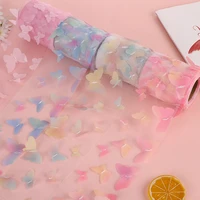 10yardsroll 8cm 10cm gradient colorful 3d butterfly tulle roll organza ribbon party supplies diy hair bows handmade materials
