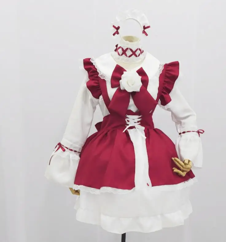 

Женское платье горничной с длинными рукавами, красное, белое платье для косплея в готическом стиле на Хэллоуин, осень-весну
