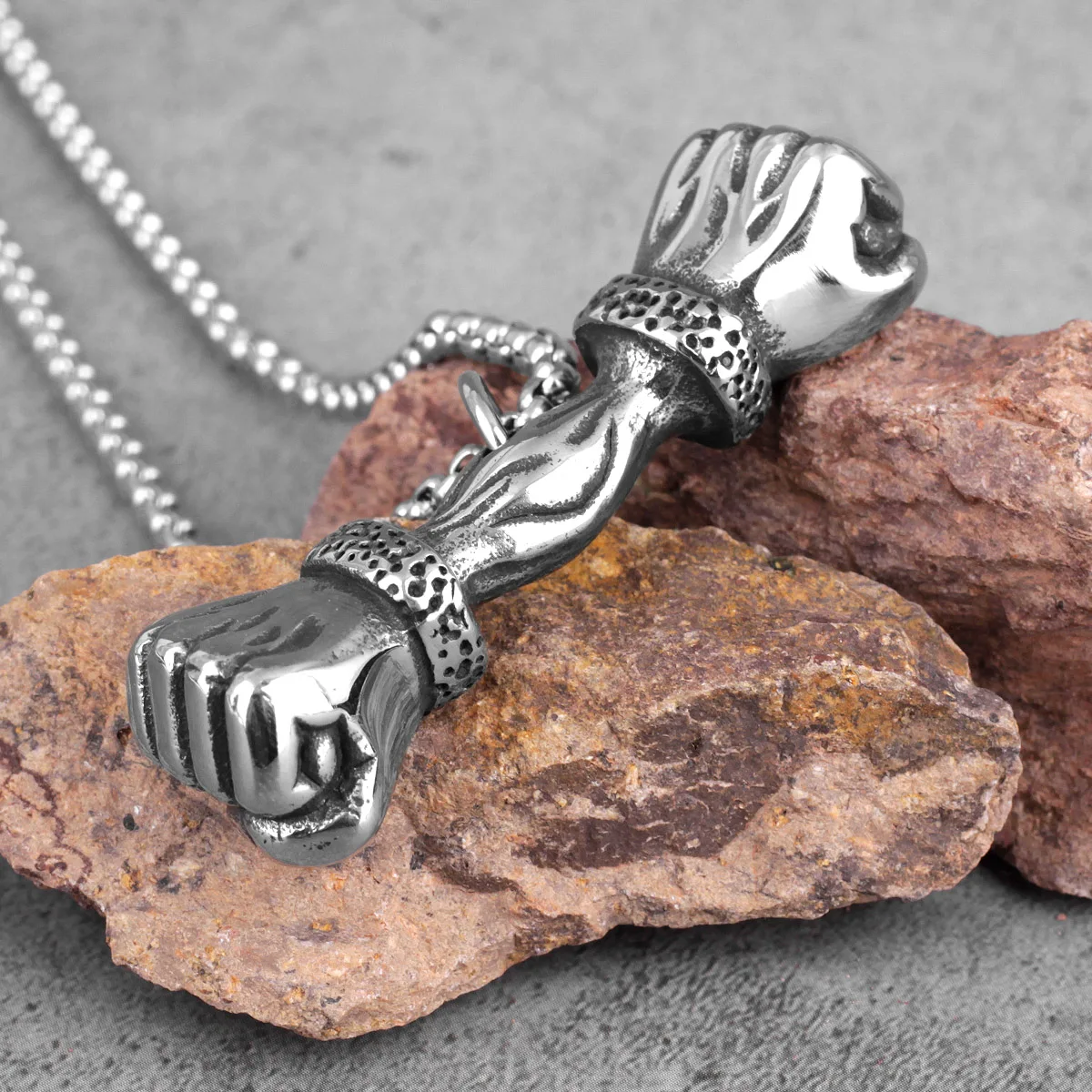 Fist Fitness Bodybuilding Long Men Necklaces Pendants Chain for Boyfriend Male Stainless Steel Jewelry Creativity Gift Wholesale | Украшения