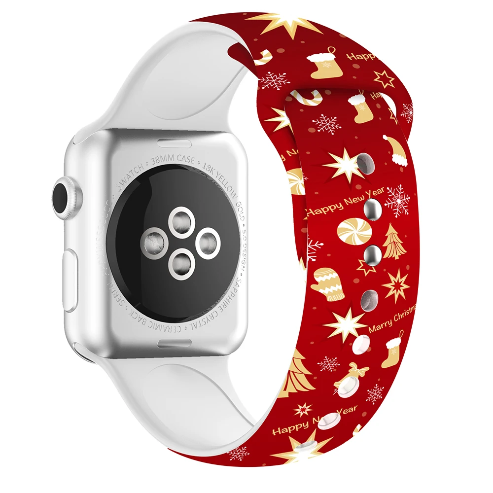 Рождественский силиконовый ремешок для Apple Watch 44 мм 40 спортивный браслет