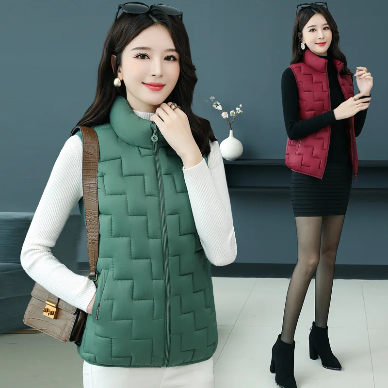 

Short Stand-Up Collar Cotton Vest Korean Fashion Slim Light Thin Home Sleeveless Jacket Cotton Waistcoat Winter Clothes Women