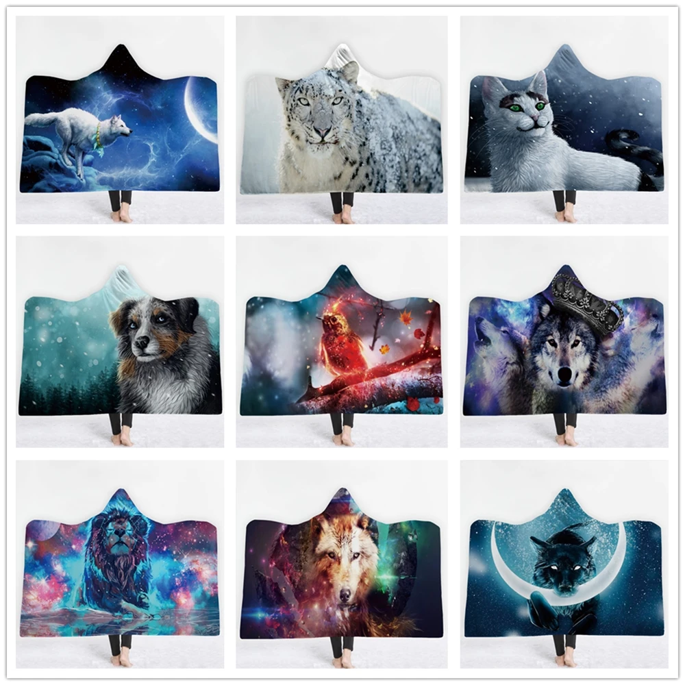 Волк с капюшоном одеяло утолщение бархат плюшевое тонкое стеганное для