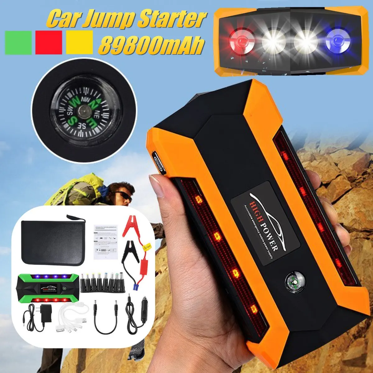 Пусковое устройство для автомобиля 89800 мАч внешний аккумулятор быстрой зарядки