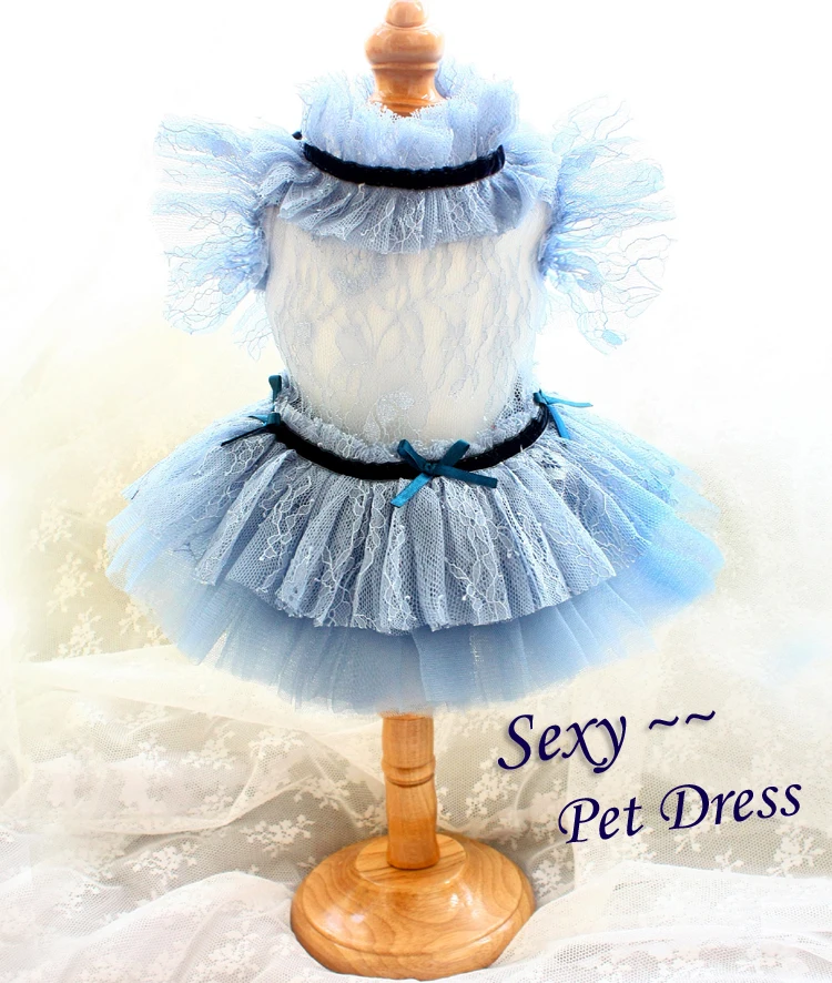 Free Shipping Handmade Dog Dress Pet Clothes Sexy Higher-Ups Senior Haze Blue Hollow Out Bud Silk Soft Yarn Princess Cat Tutu | Дом и сад
