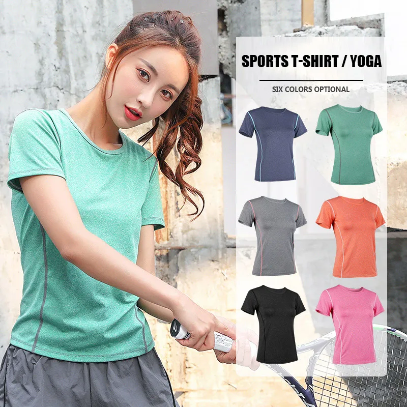 

Женская рубашка для фитнеса, спортивный укороченный топ с коротким рукавом и круглым вырезом, эластичный топ для занятий йогой, сексуальная...