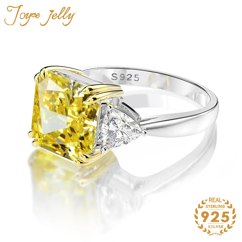 

JoyceJelly trendy women wedding jewelry ring 925 sterling silver 10*10mm sqaure pink yellow gemstone ring party gifts wholesale