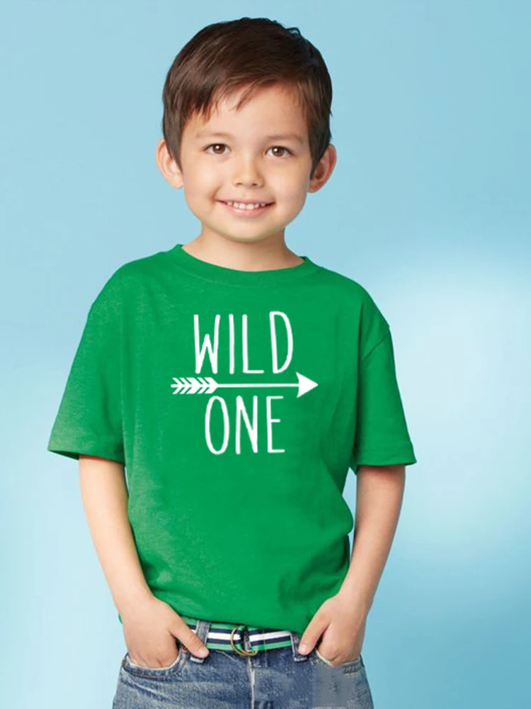 Wild One/детская футболка для первого дня рождения; Повседневная футболка для маленьких мальчиков и девочек; Детские забавные модные футболки с короткими рукавами; комплекты одежды