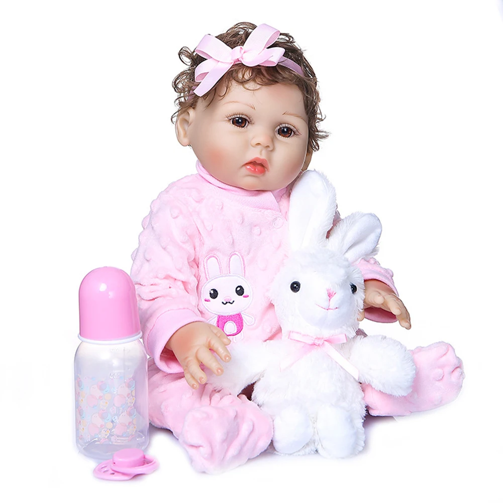 

Simulation Cute Reborn Baby Doll Full Body Curly Hair Baby Simulation Doll Kids Girls Play House Bath Toys
