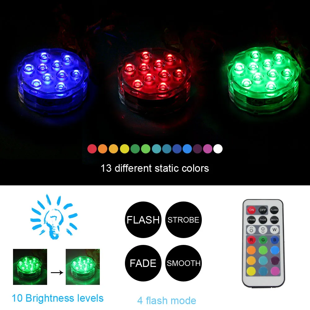 10 светодиодный Дистанционное управление RGB погружной светильник IP68 Подводное освещение для аквариума ваза подсветка для чаши на открытом воздухе праздничный декор для сада